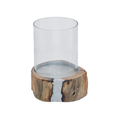 Almora Small Acacia and Glass Hurricane Candle Holder