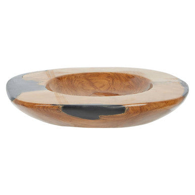 Wooden bowl with a metallic interior on a white background