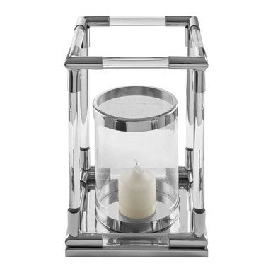 Lucita  Small Candle Holder in  Silver Finish and Acrylic