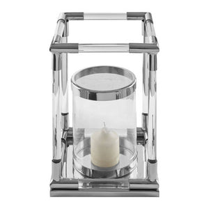 Lucita  Small Candle Holder in  Silver Finish and Acrylic