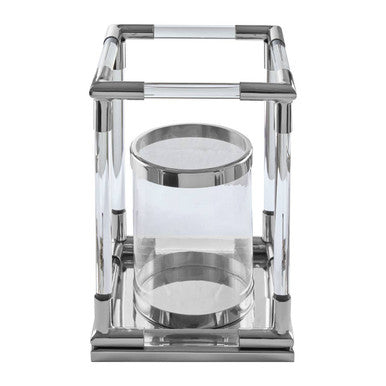 Lucita  Small Candle Holder in  Silver Finish and Acrylic