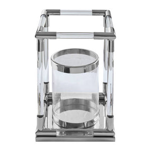 Lucita  Small Candle Holder in  Silver Finish and Acrylic