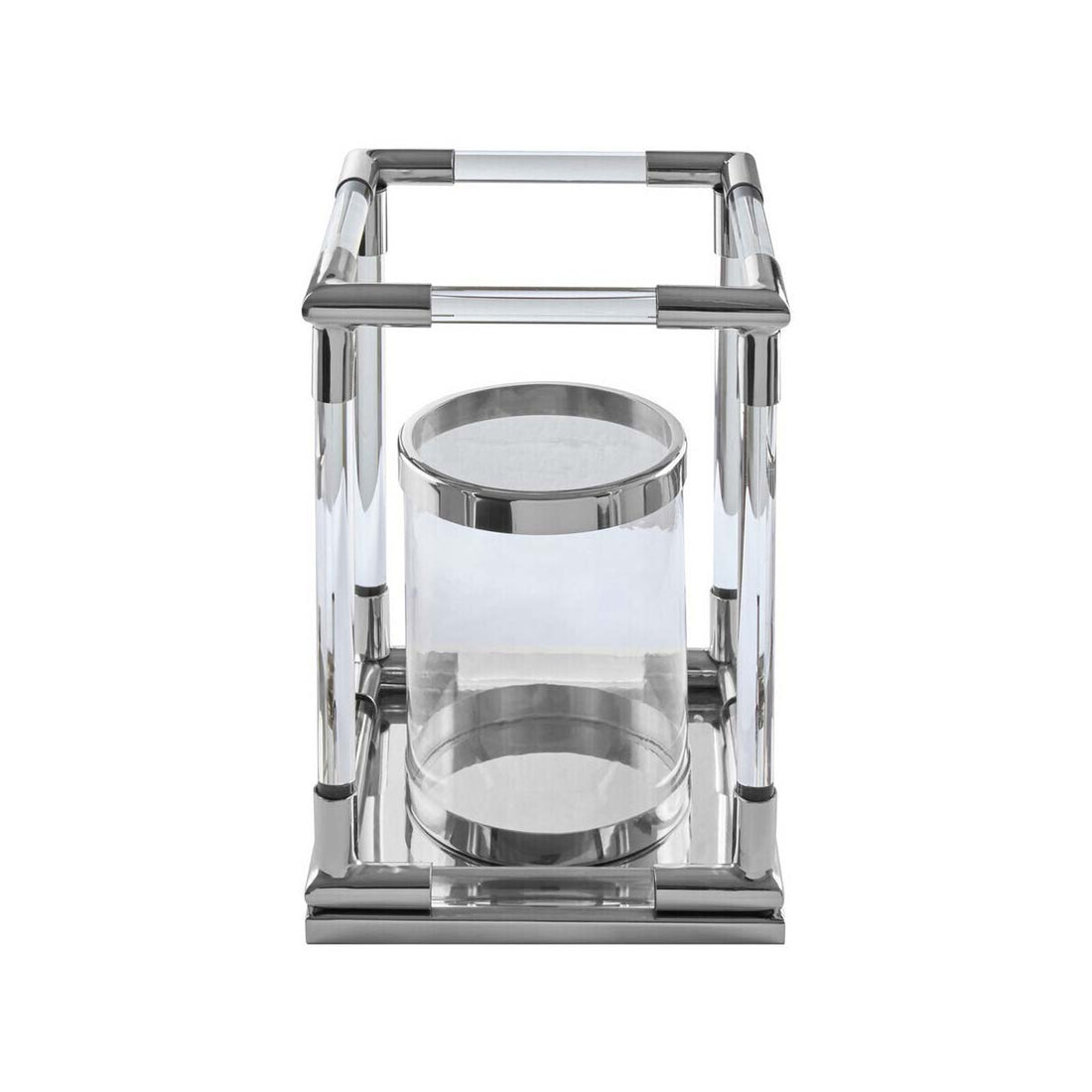 Lucita  Small Candle Holder in  Silver Finish and Acrylic