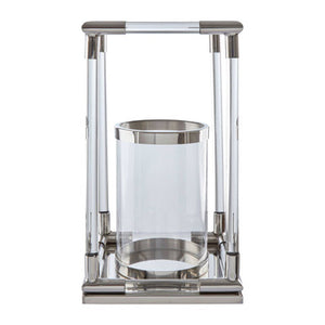 Lucita Large Candle Holder in Silver Finish and Acrylic