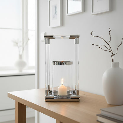 Lucita Large Candle Holder in Silver Finish and Acrylic - Image 2