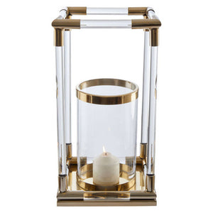 Lucita Large Candle Holder in Gold Finish and Acrylic