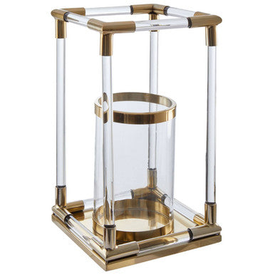 Lucita Large Candle Holder in Gold Finish and Acrylic