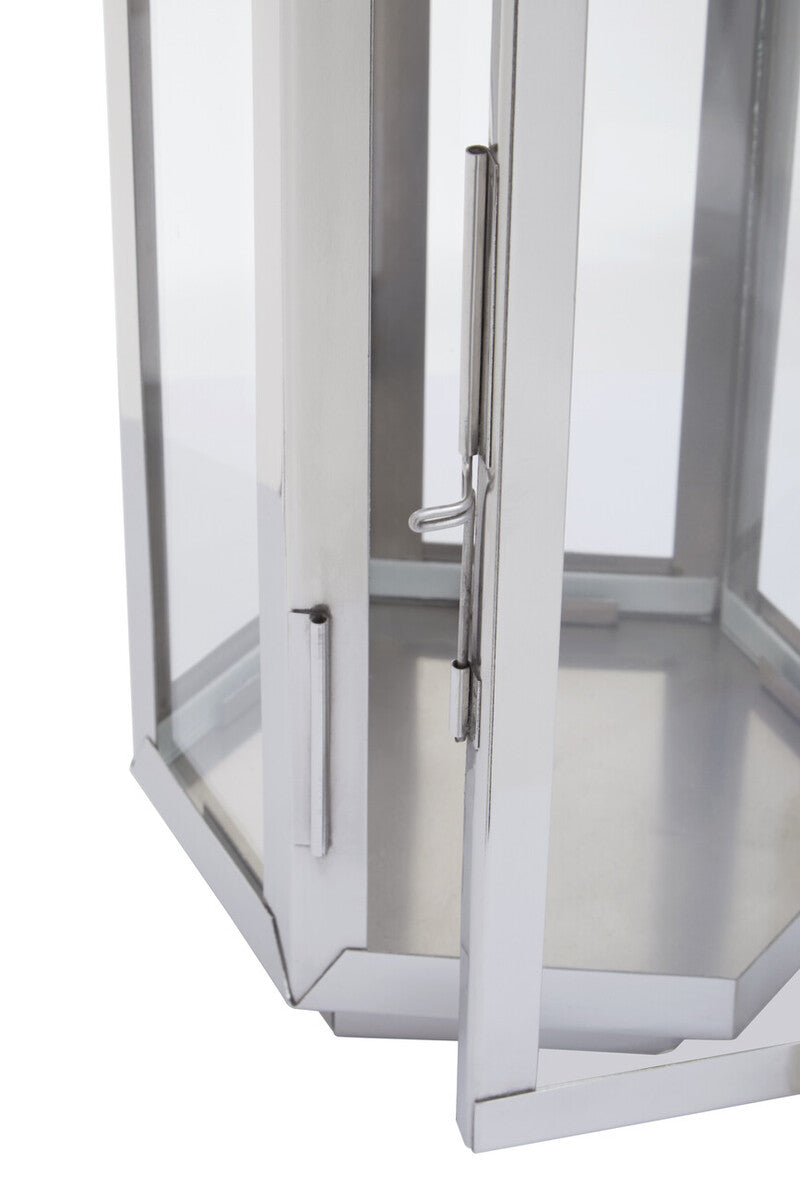 Herber Small Silver Hexagonal Lantern with Hair on Leather Handle