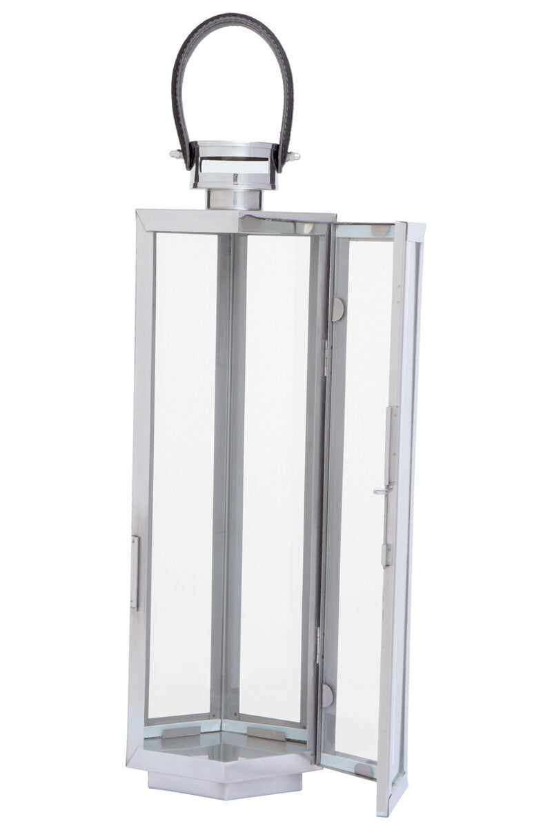 Herber Medium Silver Hexagonal Lantern with Hair on Leather Handle