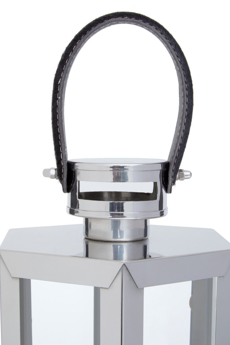 Herber Medium Silver Hexagonal Lantern with Hair on Leather Handle