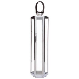 Large Silver Hexagonal Lantern with Hair on Leather Handle | Herber