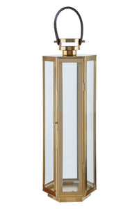 Herber Medium Gold Finish Lantern with Hair on Leather Handle