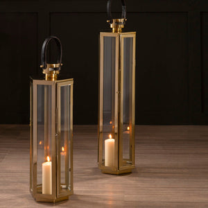 Herber Medium Gold Finish Lantern with Hair on Leather Handle