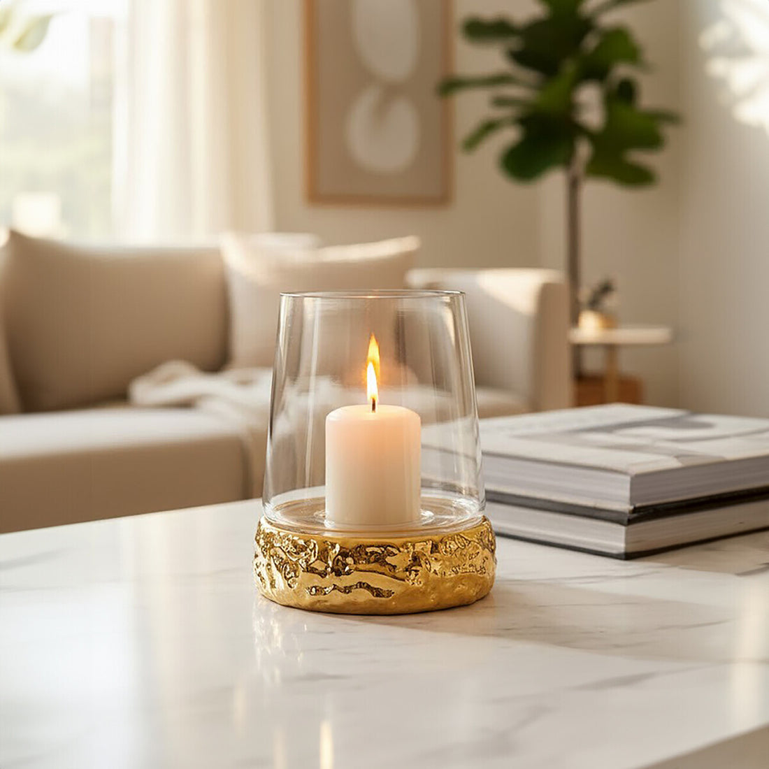 Martele Small Gold Hurricane Candle Holder
