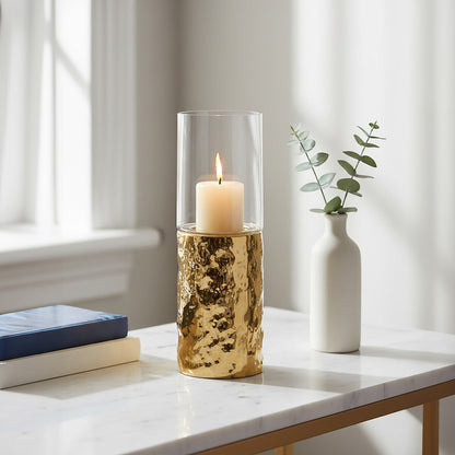 Martele Small Pillar Gold Candle Holder