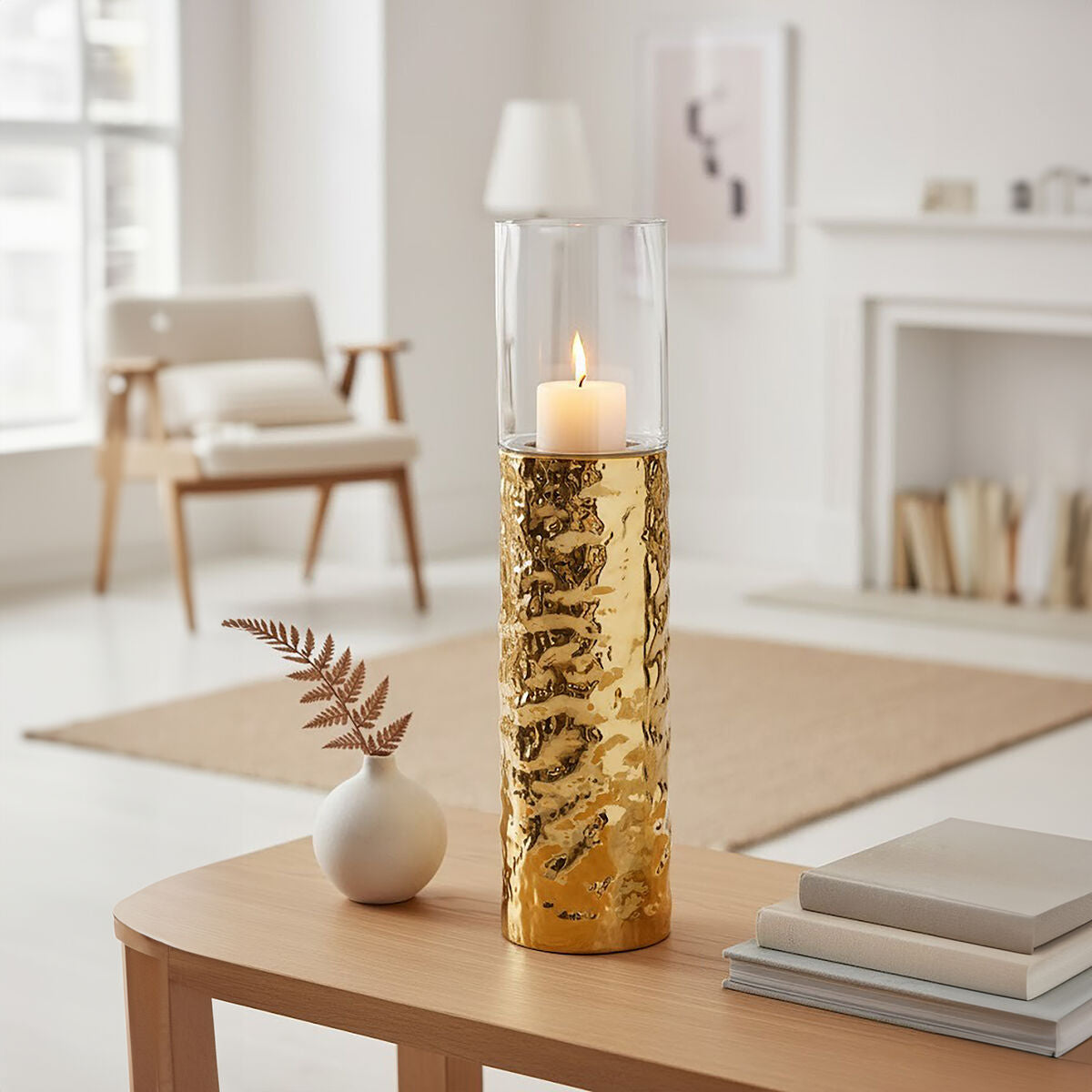 Martele Large Pillar Gold Candle Holder