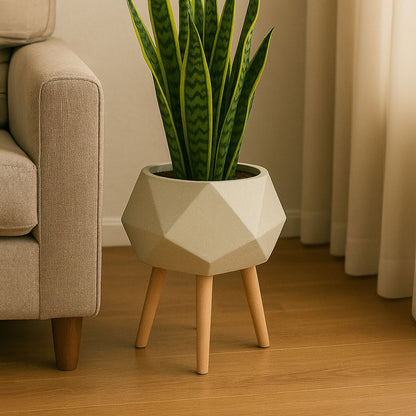 Darnell White Geometric Planter with Legs