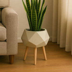 Darnell White Geometric Planter with Legs