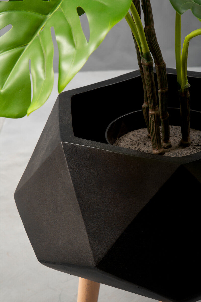 Darnell Small Black Geometric Planter with Legs
