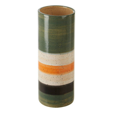 Sorrell Large Green And Orange Stripe Ceramic Vase