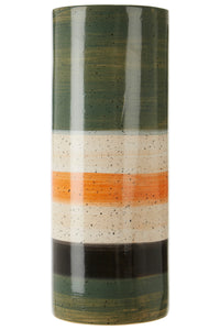 Sorrell Large Green And Orange Stripe Ceramic Vase