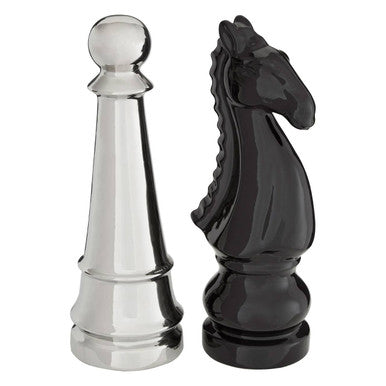 Churchill Set Of 2 Black and Silver Chess Pieces