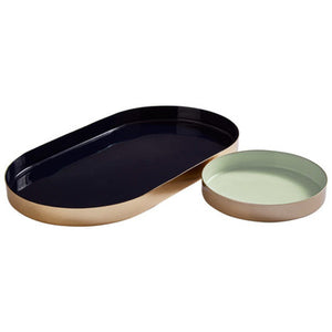 Elva Set Of Two Navy And Gold Trays