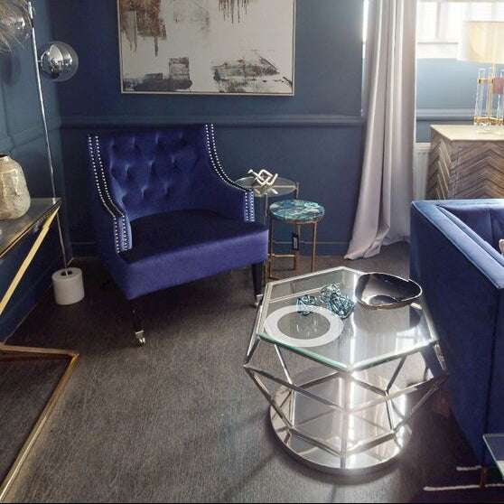 Elva Navy Blue And Gold Trinket Bowl