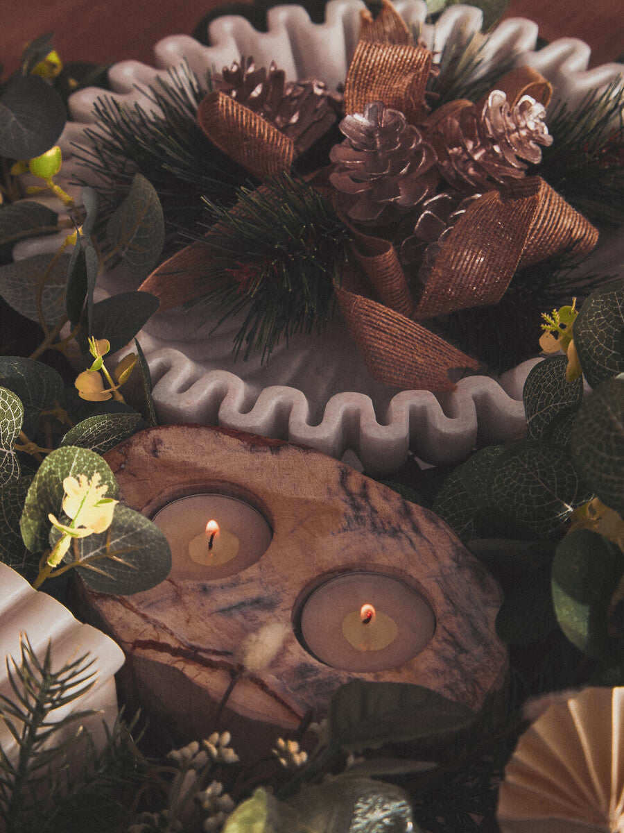 Relic Petrified Wood Double Candle Holder