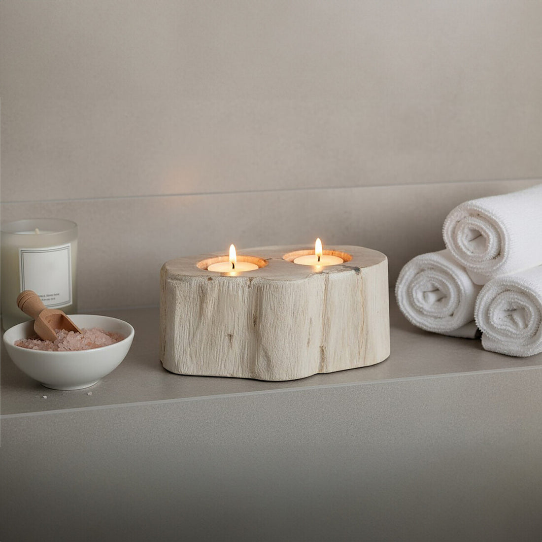 Relic Petrified Wood Double Candle Holder