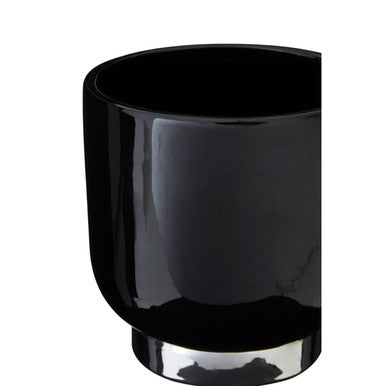 Callie Black Small Planter With Silver Finish Base.