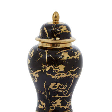 Marmo Large Marble Effect Black and Gold Ceramic Jar