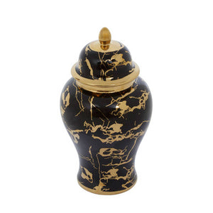 Large Marble Effect Black and Gold Ceramic Jar | Marmo