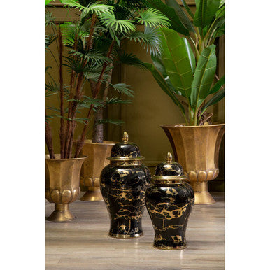 Marmo Large Marble Effect Black and Gold Ceramic Jar - Image 3