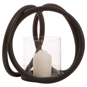 Aura Small Matte Black Finish Candle Holder