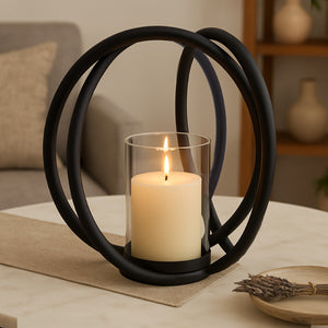 Medium Matte Black Finish Candle Holder | Aura