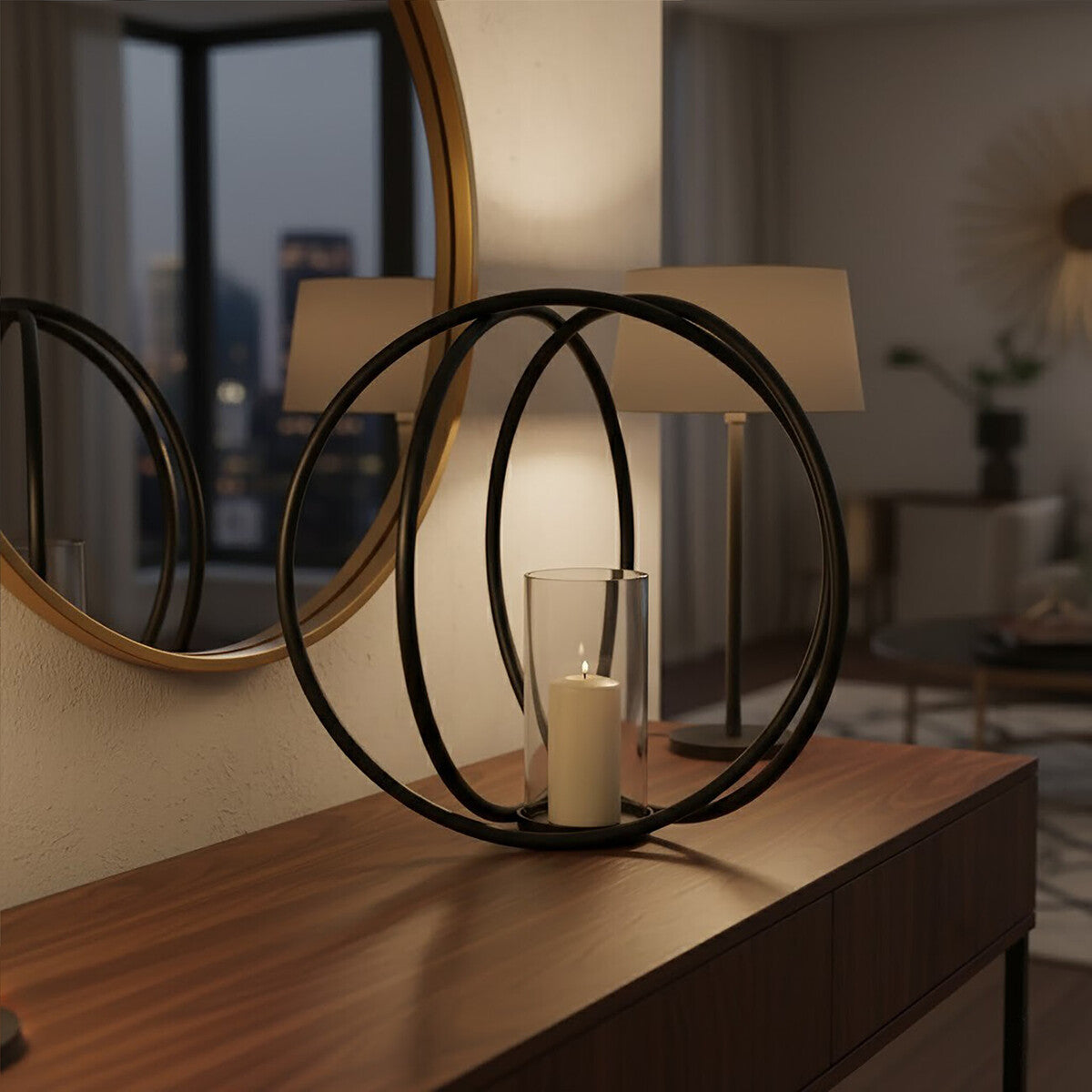 Aura Large Matte Black Finish Candle Holder