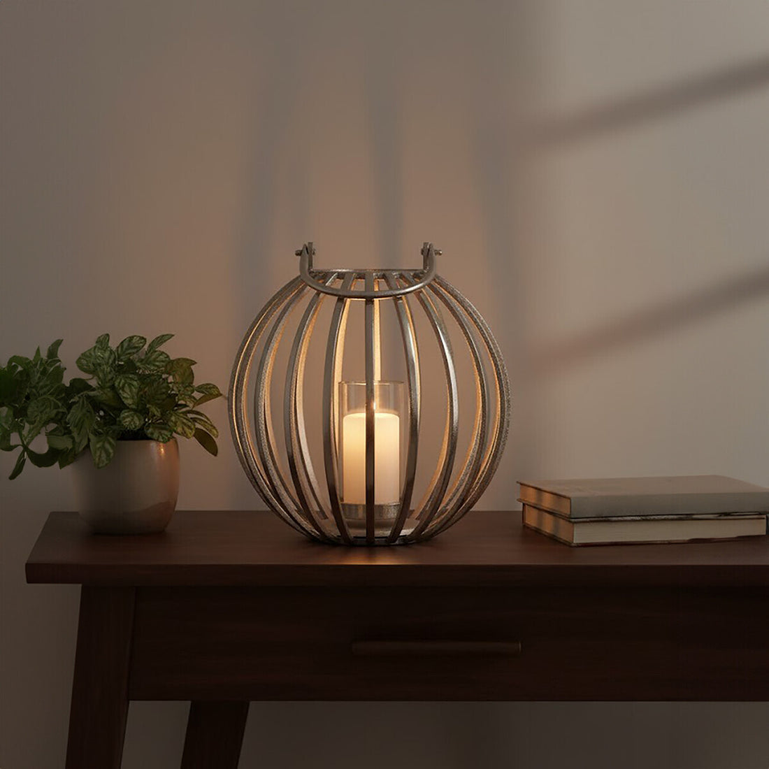 Aura Large Silver Finish Lantern