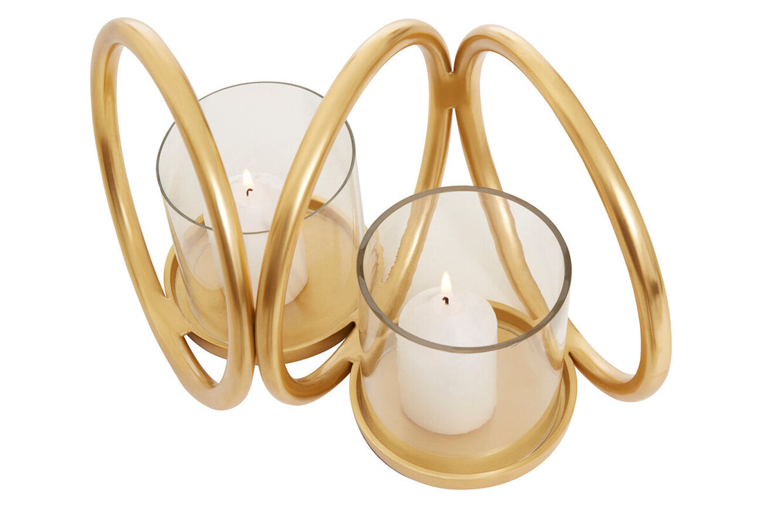 Aura Small Gold Finish Double Candle Holder