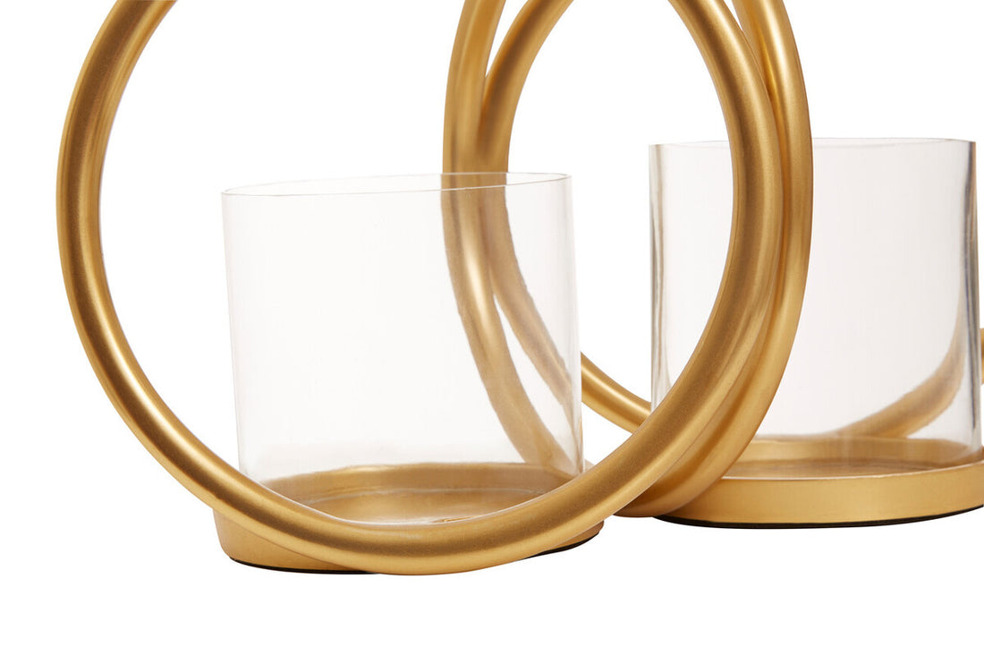 Aura Small Gold Finish Double Candle Holder