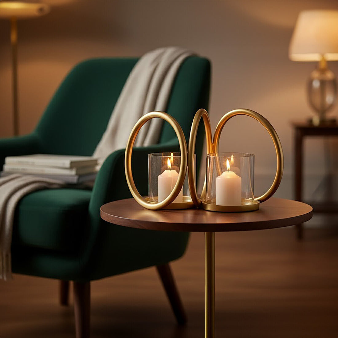 Aura Small Gold Finish Double Candle Holder