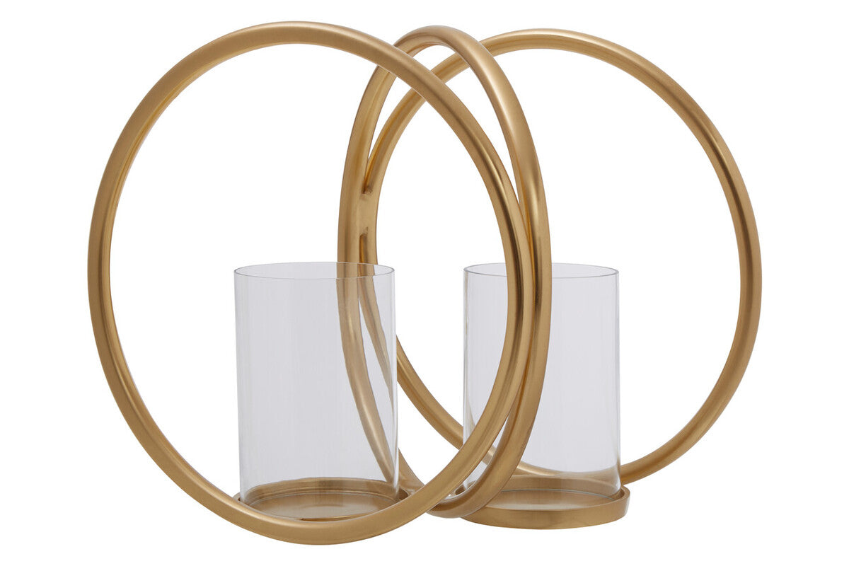 Aura Medium Gold Finish Double Candle Holder