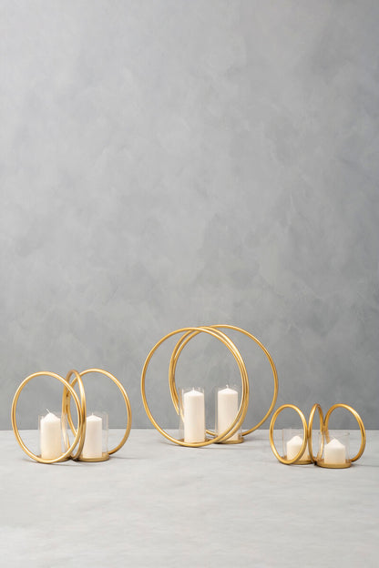 Aura Medium Gold Finish Double Candle Holder