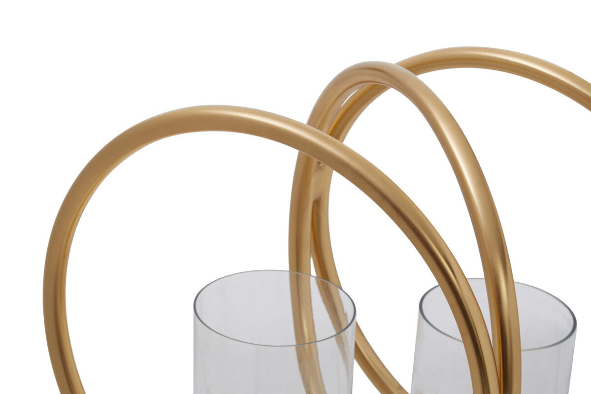 Aura Medium Gold Finish Double Candle Holder