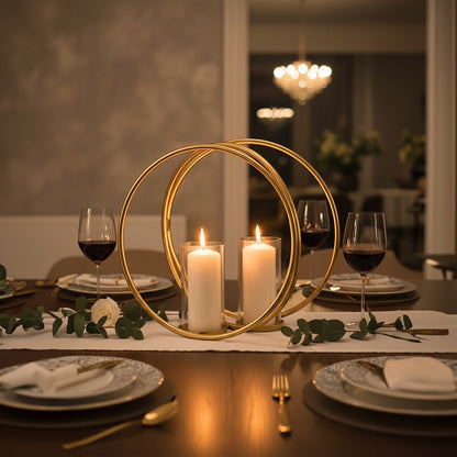 Aura Medium Gold Finish Double Candle Holder