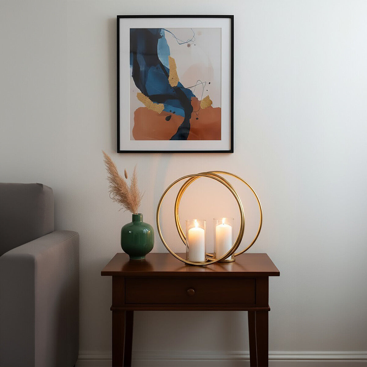 Aura Medium Gold Finish Double Candle Holder