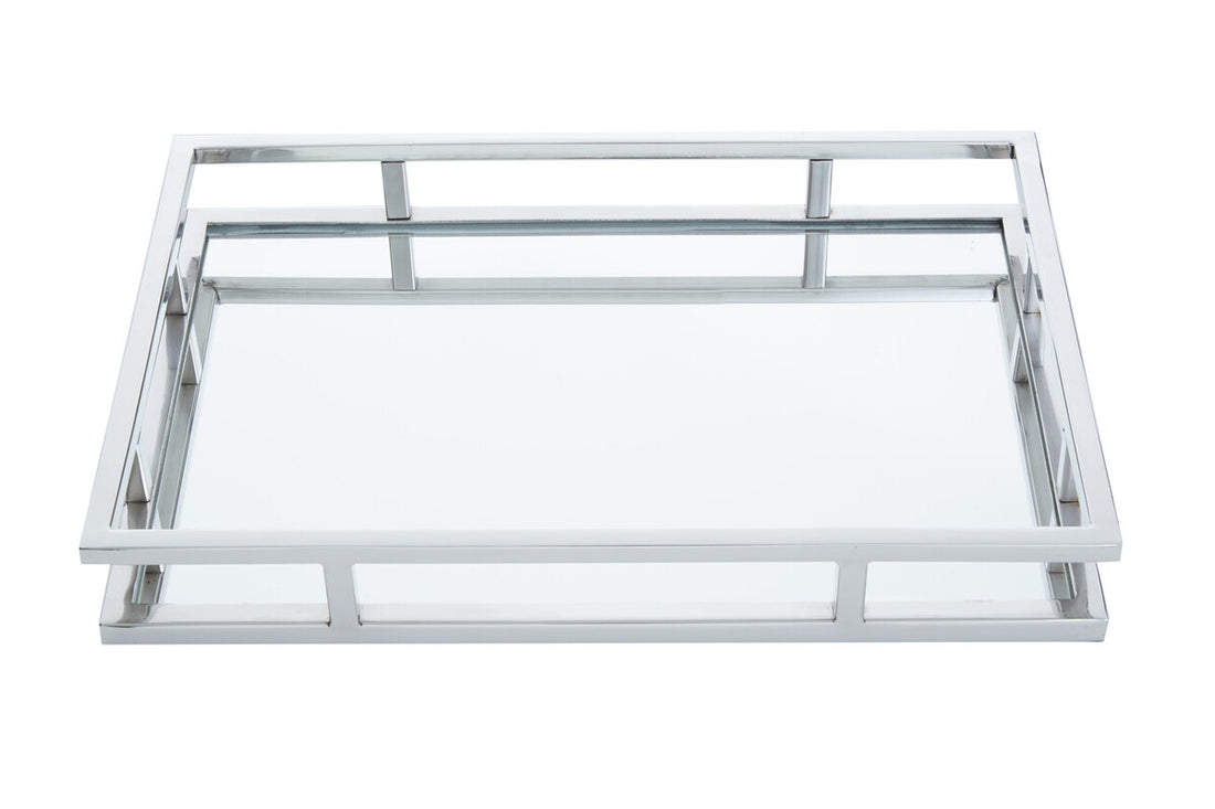 Rectangular metal frame with glass panels on a white background
