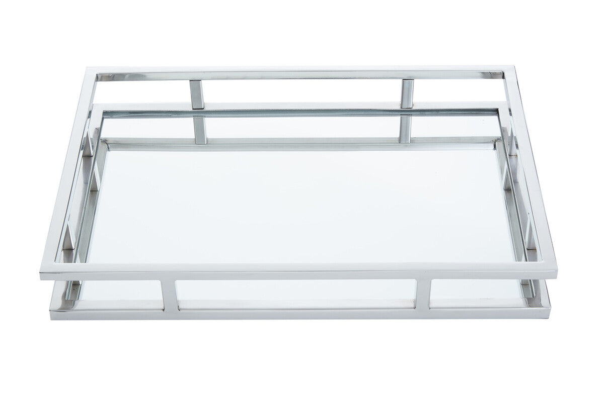 Rectangular metal frame with glass panels on a white background