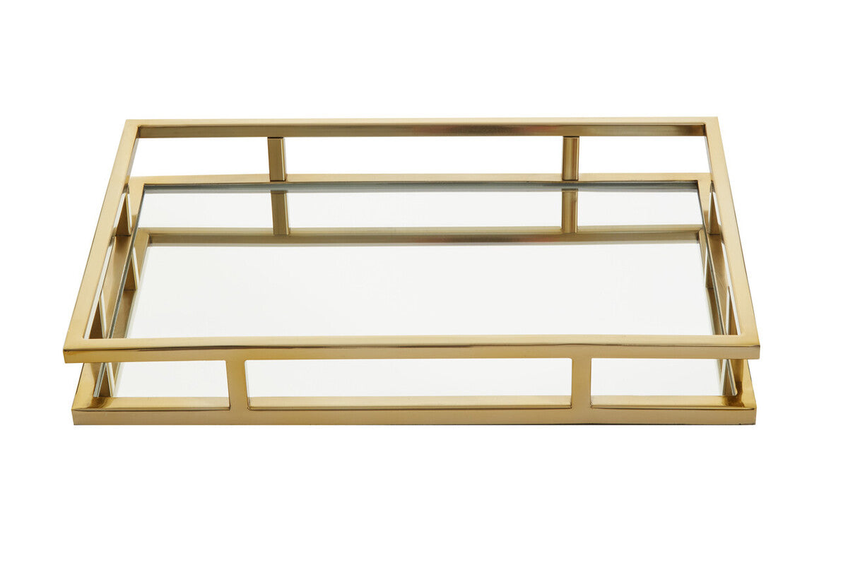 Gold metal frame with glass top on a white background