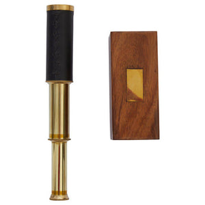 Brown Leather Effect Telescope with Wooden Box | Churchill